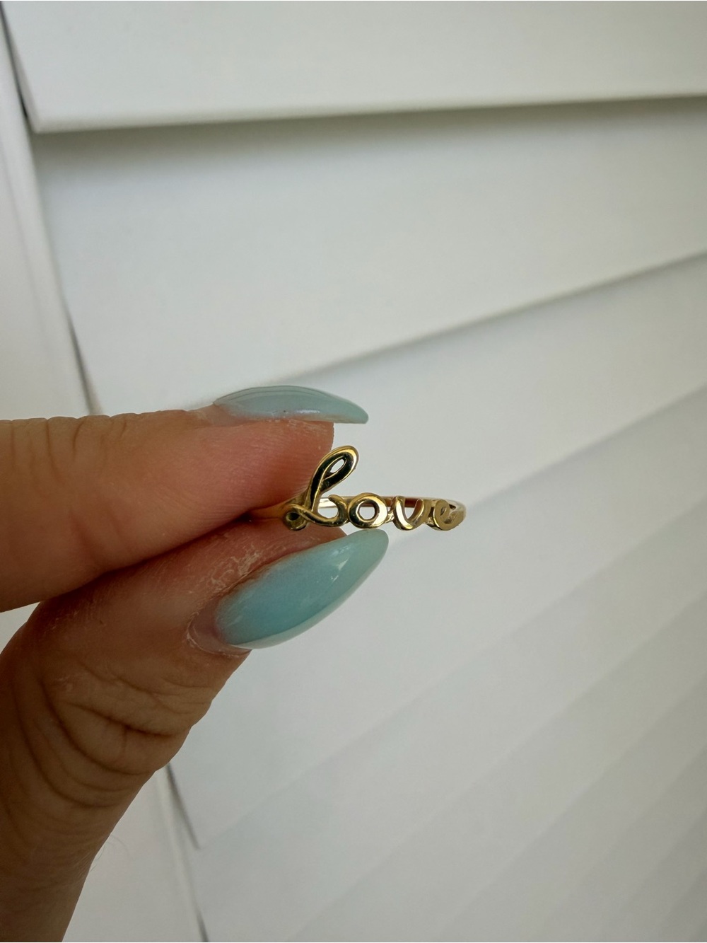 14k Delicate Gold 'Love' Script Ring - Picture 3 of 6